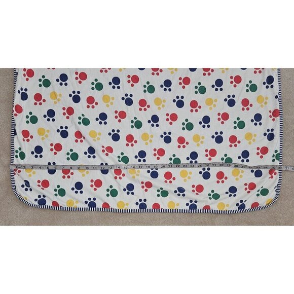 VTG GYMBOREE Reversible Baby Blanket Paw Prints Blue White Red Yellow Green READ - Picture 4 of 9